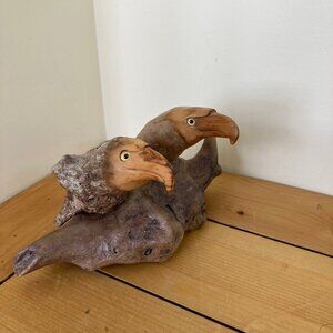 Eagle Driftwood Folk Art Two Birds on Log Artist Signed G. Nabess Hand Carved